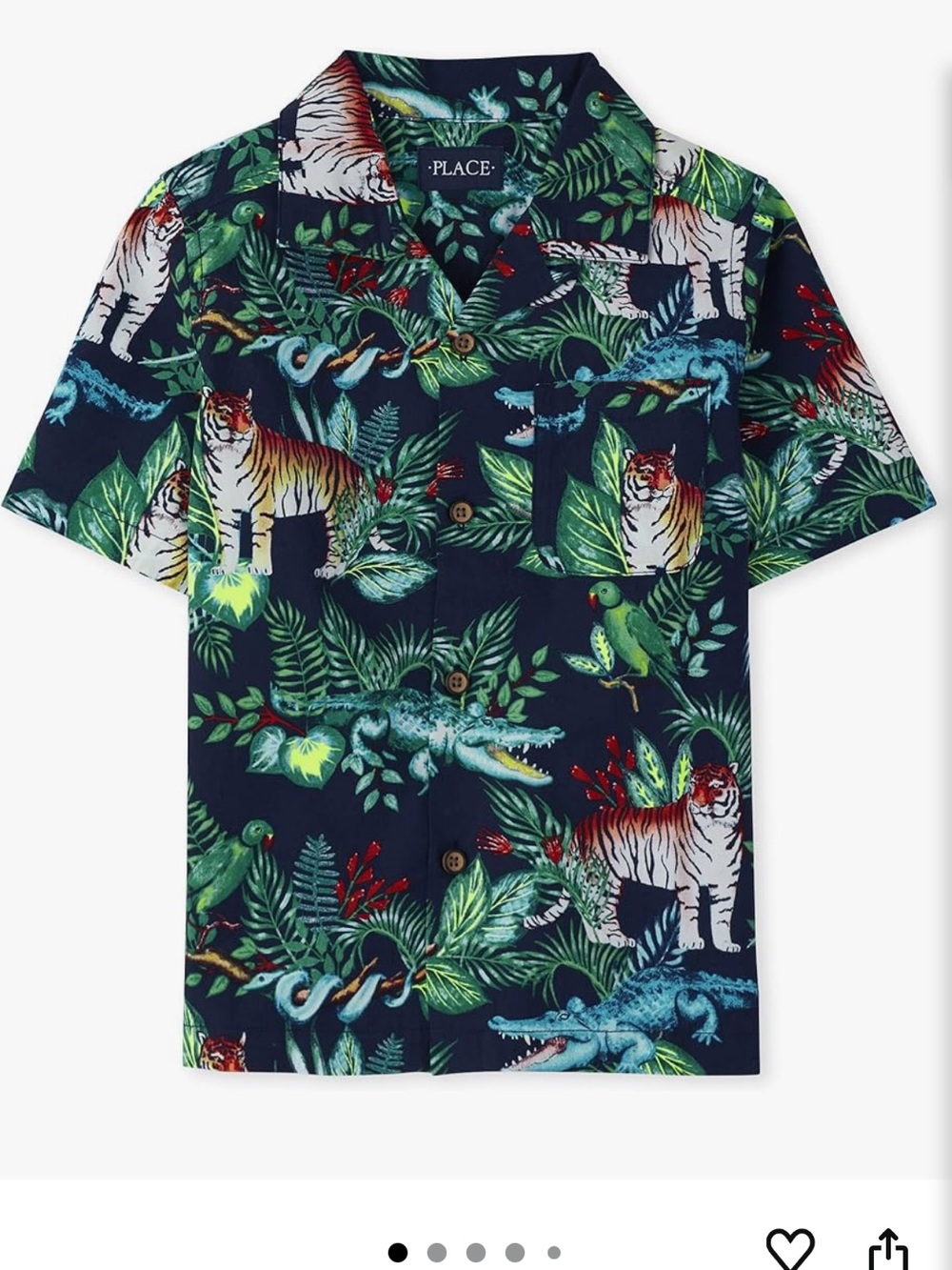 7/8 new Boys' Navy Tropical Print Short-Sleeve Shirt